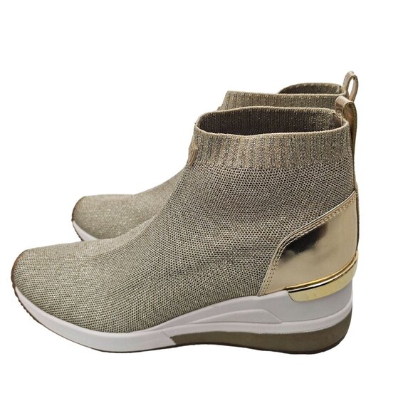 Michael Kors Skyler Bootie Metallic Fabric Sneakers US 9M Silver/Gold - Picture 1 of 11
